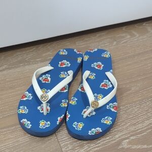 Tory Burch Blue Floral Flip Flops